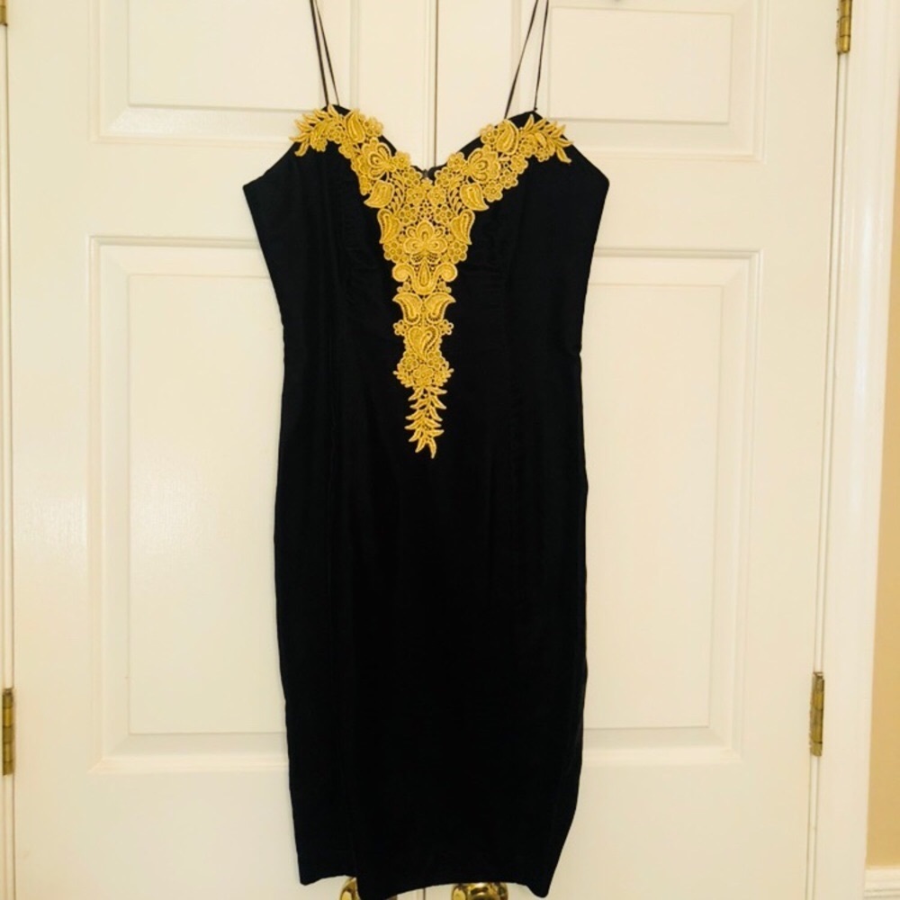 Vintage Claudine Bueche Black and Gold dress